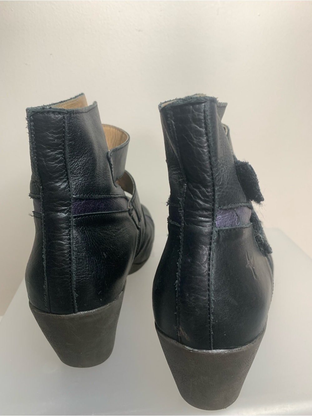 Portofino Black Purple Strap Leather Booties 42 - Picture 7 of 9